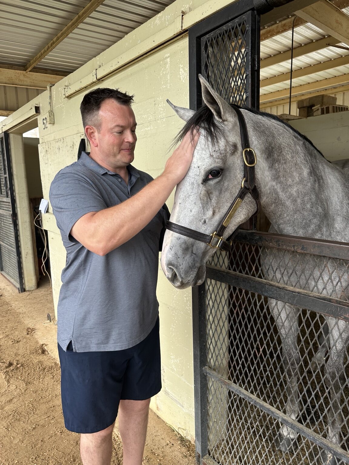 Adam meeting the Always Dreaming colt at OBS